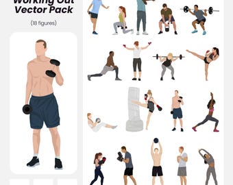 Workout People Vector Pack: 18 Flat Figures, Architecture & Design (AI, PNG, EPS Instant Download)