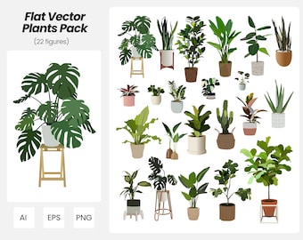 Flat Vector Plants Pack | 22 Pack Vector Plants | Instant Download | AI - PNG - EPS | Cutout Plants