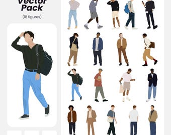 Urban Men Vector Pack: 18 Flat Figures for Architecture (AI, PNG, EPS) (Instant Download)