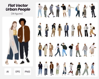 Flache Vektor Urban People | 36er Pack Menschen Vektorgrafiken | Sofort Download | AI - PNG - EPS | Ausschnitt Menschen