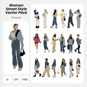 Street Style Women Vector Pack: Architecture & Design Figures (AI, PNG, EPS) (Instant Download)