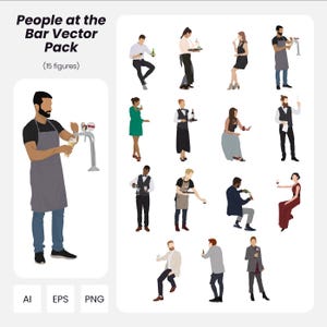 Bar People Vector Pack: 15 Flat Figures for Design (AI, PNG, EPS Instant Download)