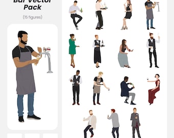 Bar People Vector Pack: 15 Flat Figures for Design (AI, PNG, EPS Instant Download)