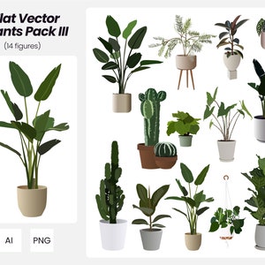 Flat Vector Plants Pack | 14 Pack Vector Plants | Instant Download | AI - PNG | Cutout Plants