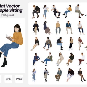 Flat Vector People Sitting | 30 Pack Vector People Illustrations | Instant Download | AI - PNG - EPS | Cutout People