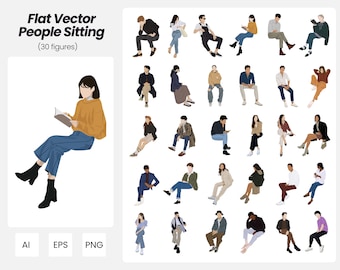 Flat Vector People Sitting | 30 Pack Vector People Illustrations | Instant Download | AI - PNG - EPS | Cutout People