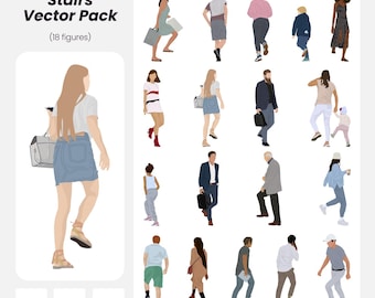 Stairs Vector Pack: 18 Flat Human Figures for Architecture (AI, PNG, EPS Instant Download)