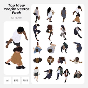Top View People Vector Pack – 20 Flat Vector Human Figures for Architecture & Design | Instant Download | AI PNG EPS | Cutout People