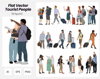 Flat Vector Tourist People / 18 Pack Vector People Illustrations / Instant Download / AI - PNG - EPS / Cutout People