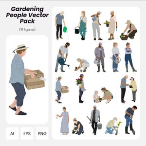 Gardening People Vector Pack – 19 Flat Vector Human Figures for Architecture & Design | Instant Download | AI PNG EPS | Cutout People