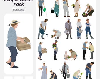 Gardening People Vector Pack: Architecture & Design Figures (AI, PNG, EPS)