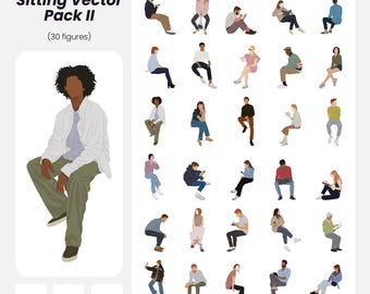 Sitting People Vector Pack: 30 Flat Figures for Design (AI, PNG, EPS Instant Download)