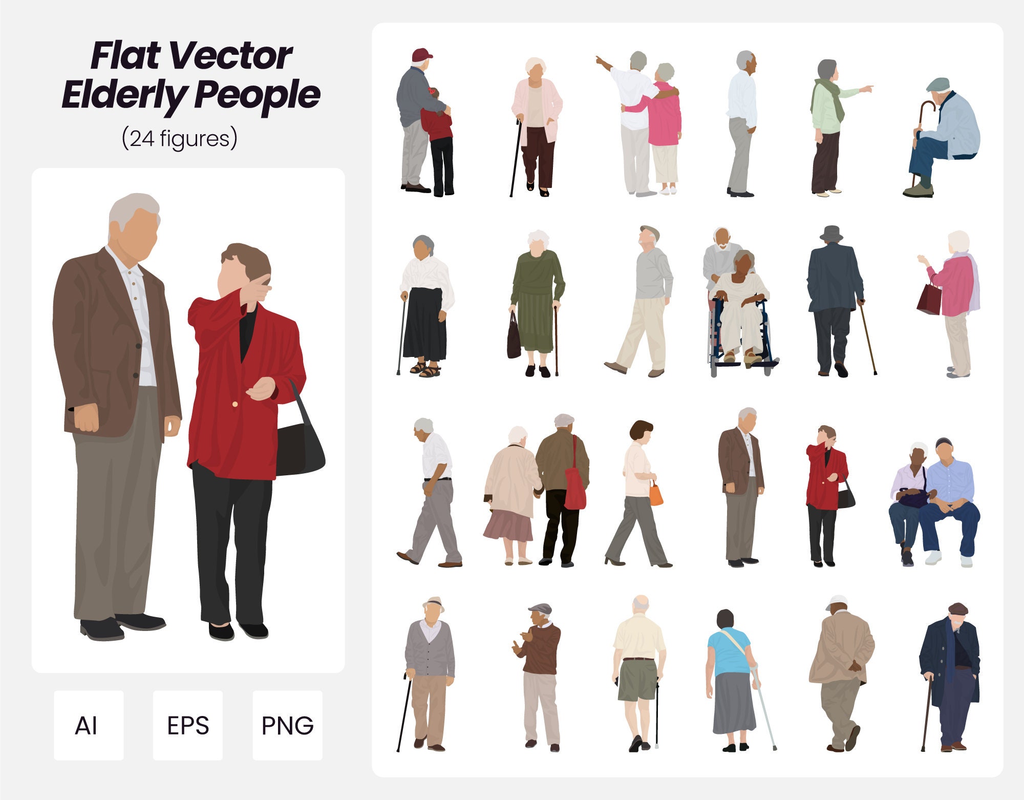 Flat Vector Elderly People Pack 24 Pack Vector People Illustrations