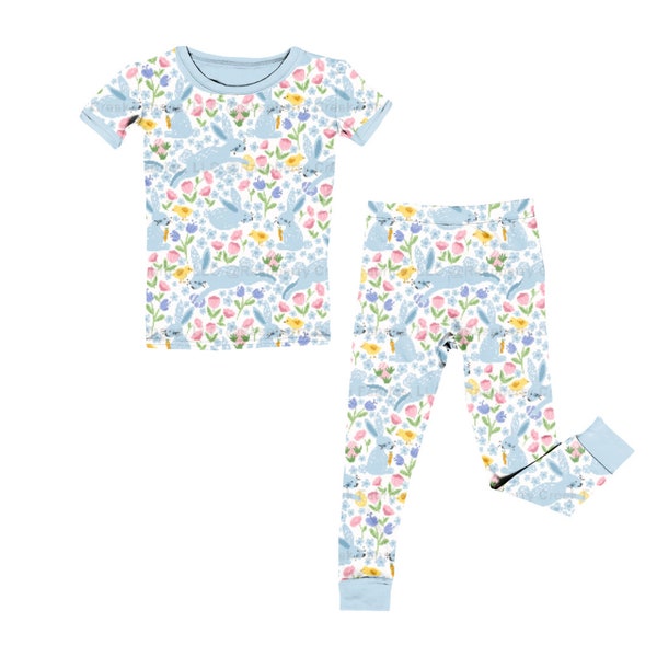 Easter PJ's | Easter Floral with Rabbits | Kid's Snug Fit Pajamas | CPSC Compliant