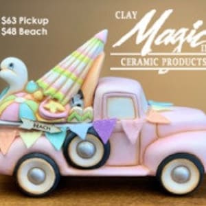 SALE Paint your 4202 To the Beach for Pickup 4”T x 5”W, 4 truck options, ceramic pottery bisque, unpainted ceramic, unpainted pottery