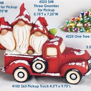 SALE Paint your 4223 Three Gnomies for Pickup 5.75"T x 7.25"W, 4 truck options, ceramic pottery bisque, unpainted ceramic