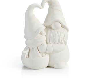 READY TO SHIP Adorable 7470 Gnome Hugging Snowman 7.25H x 5W  paint your own pottery, paint party, art party, unpainted ceramic