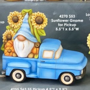 セール 4270 Sunflower Gnome をペイント ピックアップトラック用 5.5”T x 5.5”W、4 トラック オプション、セラミック陶器素焼き、未塗装セラミック