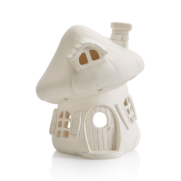 SALE Paint your own 5W x 6H Mushroom House Lantern ceramic pottery bisque, unpainted ceramic, unpainted pottery, paint your own pottery,5346