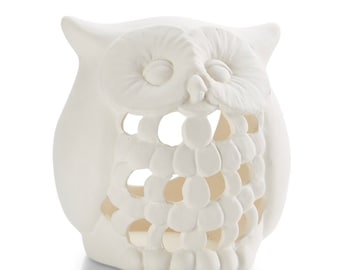 SALE Paint your own owl lantern 4W x 4H pottery, unpainted ceramic, unpainted pottery, paint your own pottery,5196