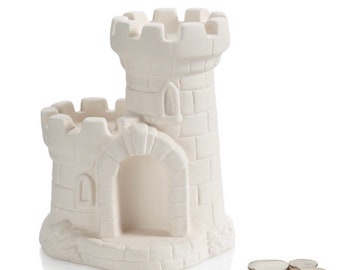 SALE Paint your own castle bank 6H x 5W pottery, unpainted ceramic, unpainted pottery, paint your own pottery,7371