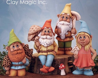 SALE Paint your own Set of 4 Gnomes with Mushrooms, ceramic pottery bisque, unpainted pottery, paint your own pottery