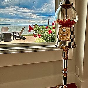 An Etsy Favorite GUMBALL MACHINE w/fun finial - Whimsical classic black & white check hand-painted 9", 11" or 15" countertop or on stand.