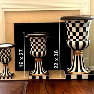 22" x 36" HUGE - Classic black and white check deluxe pedestal Urn / Planter -  hand-painted