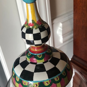 Gumball Machine with fun finial on top - Whimsical, custom hand-painted 15&quot; countertop or on stand. Christmas or birthday gift