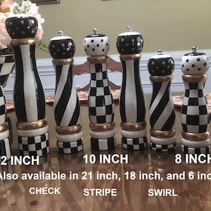 Hand Painted Salt and Pepper Mill: Black & White Check Stripe Swirl