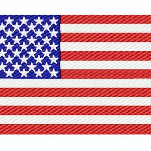 Puede incluir: Una bandera estadounidense roja, blanca y azul con 13 franjas horizontales y 50 estrellas blancas sobre un campo azul.