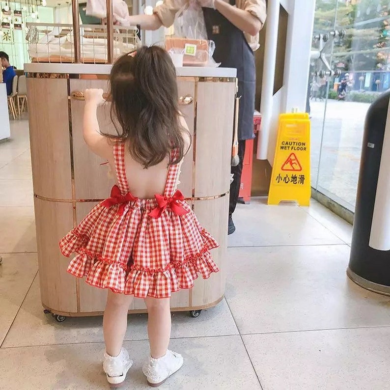 Girls Dresses Spanish Mesh Bow Sleeveless Backless Plaid Etsy