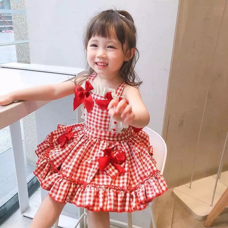 Girls Dresses Spanish Mesh Bow Sleeveless Backless Plaid Etsy