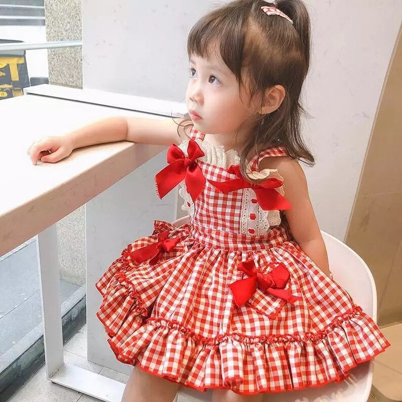 Girls Dresses Spanish Mesh Bow Sleeveless Backless Plaid Etsy