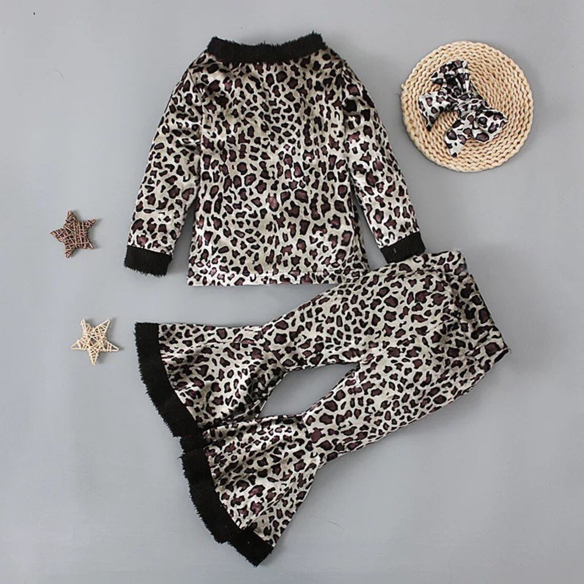 Beautiful Little Girl Leopard New Year Outfit Velvet Dress Set Etsy