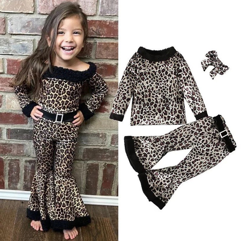 Beautiful Little Girl Leopard New Year Outfit Velvet Dress Set Etsy