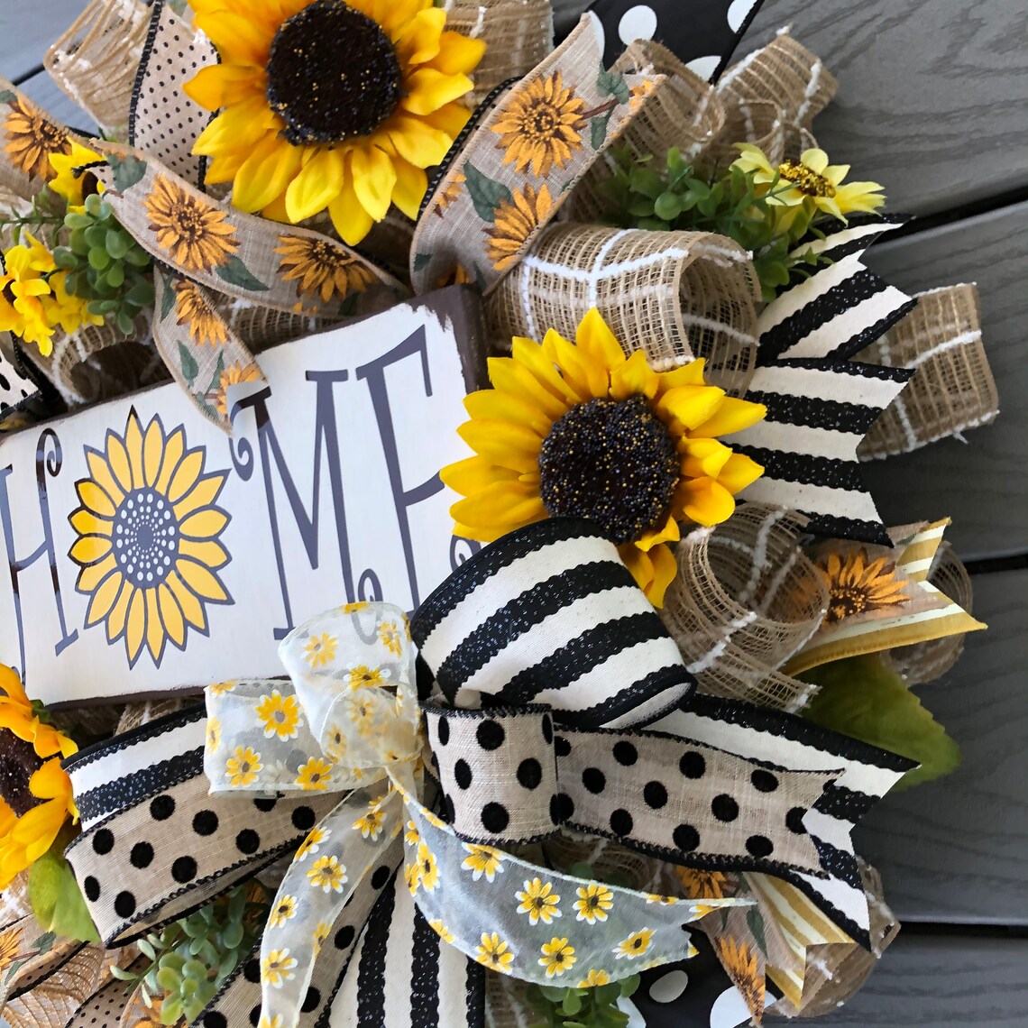 Rustic everyday sunflower wreath Sunflower black and white Etsy