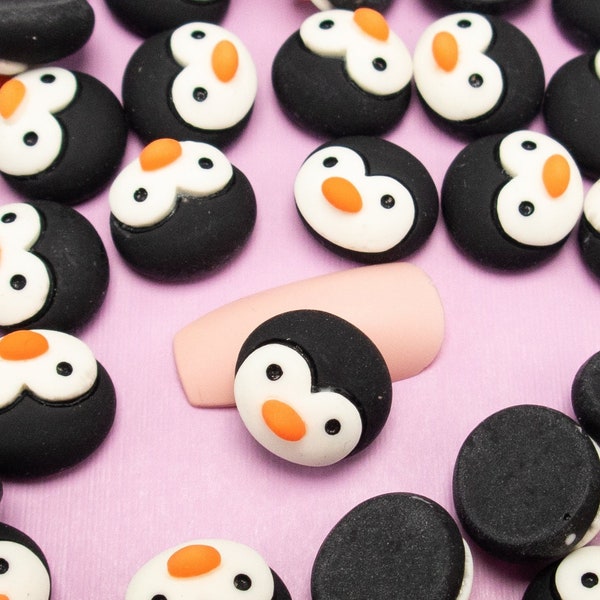 5 Miniature Penguin Cabochons, 13mm Resin Animal Cabochons, Shaker Mold Embellishment Bits, Nail Art Decoration, Slime, Dollhouse Animals