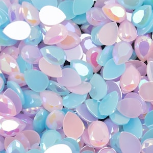 25 AB Jelly Cotton Candy Iridescent Teardrop Rhinestone Flatback Resin Cabochon, 10x14mm Shaker Deco, Art Charms, Princess Gems, DND Add-ins