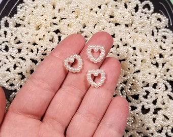 Ivory Resin Pearl Open Heart Cabochons, Shaker Mold Resin Embellishment Cell Phone Deco, Shaker Bits, Heart Cabs, Pick Your Amount