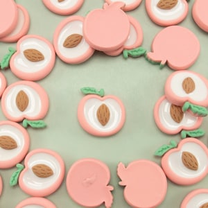 5 Miniature Pink Peach Cabochons, 22mm Resin Fruit Miniatures, Shaker Embellishments, Scrapbooking Supply, Slime DIY, Dollhouse Decorations