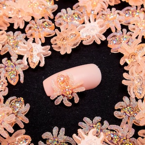 10 Miniature Peach Pink Rhinestone Spider Cabochons, Resin Bug Cabs, Shaker Mold Embellishment Bits, Nail Art Decoration, Slime, Dollhouse