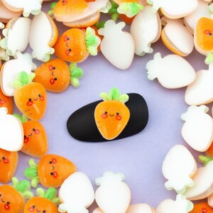10 Miniature Smiling Carrot Cabochons, 12mm Resin Easter Cabs, Shaker Embellishments, Nail Art Cabs, Slime, Dollhouse Food, Cottagecore Deco