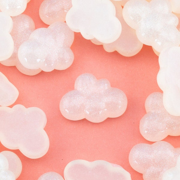 10 Miniature Glittery White Cloud Cabochons, 26mm Resin Clouds, Shaker Mold Embellishments, DIY Jewelry, Weather Ornament Filler, Dreamy Art