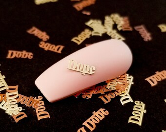 6mm Gold Toned Metal Kawaii Dope Word Cabochons, Cute Nail Art Cabs, Card Resin Charms, Word Resin Shaker Embellishments