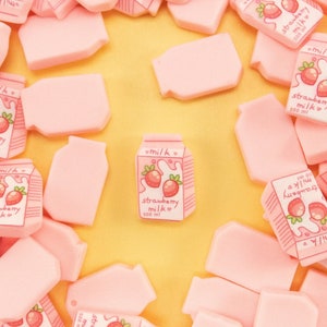 10 Pink Resin Strawberry Milk Carton Cabochons, Kawaii Resin Cabochons, Dollhouse Milk Cabs, Miniature Resin Milk Cabs, Tumbler and Shaker