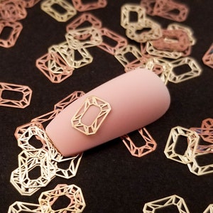 7mm Gold Toned Metal Fairytale Gemstone Emerald Cabochons, Nail Art Cabs, Diamond Shape Valentines Day Charm, Gem Resin Shaker Embellishment