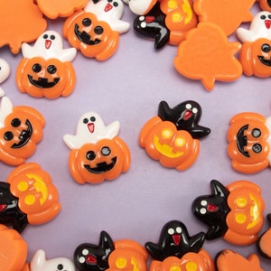 6 Miniature Jack o&#39;lantern Pumpkin Ghost Cabochons, Shaker Embellishments, Halloween Decorations, Slime, Haunted Dollhouse Cabs, Spooky Goth