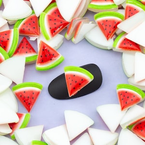 10 Miniature Watermelon Slice Cabochons, 10mm Resin Fruit Cabs, Shaker Embellishments, Nail Art Charms, Miniature Dollhouse Fruit Salad