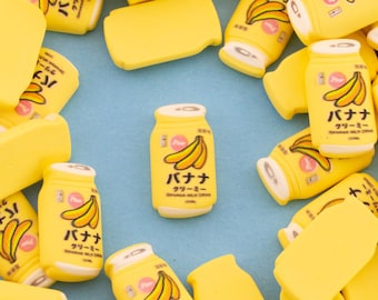 10 Miniature Yellow Banana Milk Can Cabochons, 22mm Kawaii Resin Cabs, Dollhouse Milk Cabs, Miniature Resin Milk Cabs, Tumbler and Shaker